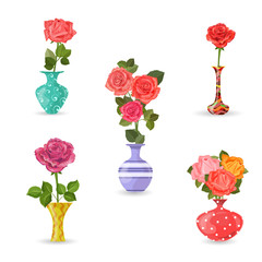 collection of flowers vases with roses for your design