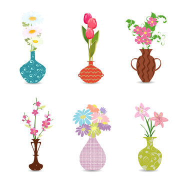 cute collection decorative vases with flowers for your design