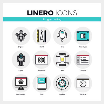 Computer Programming Linero Icons Set