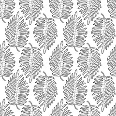 Black and white graphic tropical leaves seamless pattern