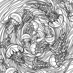 Jellyfish design in line art style