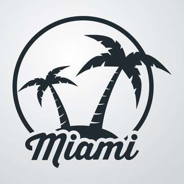Icono plano Miami en isla en fondo degradado