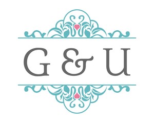 G & U Initial Wedding Ornament Logo