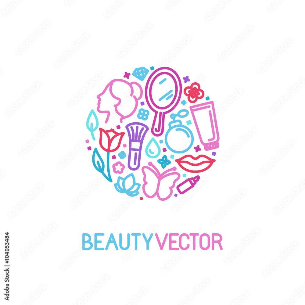 Poster Vector logo design template made with icons in trendy linear sty