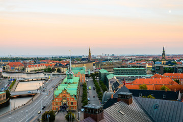 Fototapeta premium Copenhagen View from Above. Copenhagen evening panoramic view