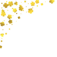 Gold glittering foil flowers on white background, vector isolated design elements
