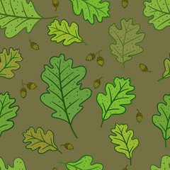 Seamless pattern with oak leaves and acorns