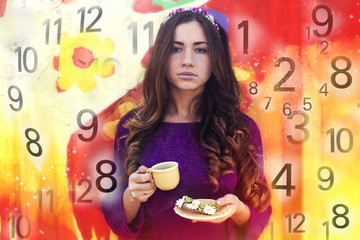 Woman's face, magic of figures, numerology