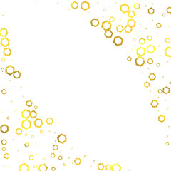 Gold vintage foil hexagons square frame on white background, vector isolated design elements