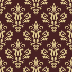 Oriental classic brown and golden ornament. Seamless abstract pattern