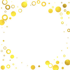 Golden frame with foil circles on white background, vector isolated design elements