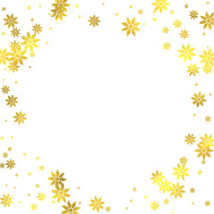 Gold glittering decoration frame with golden foil flowers isolated on white background, vector design elements