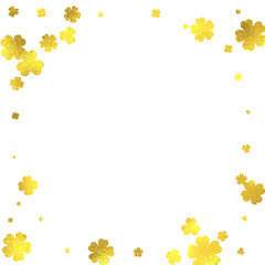 Gold glittering decoration frame with golden foil flowers isolated on white background, vector design elements