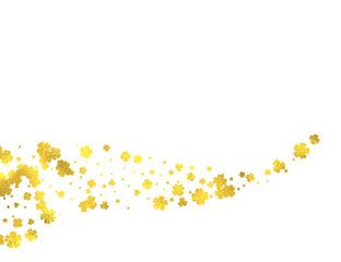 Gold glittering decoration wave with golden foil flowers isolated on white background, vector design elements
