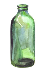 watercolor illustration of a glass bottle
