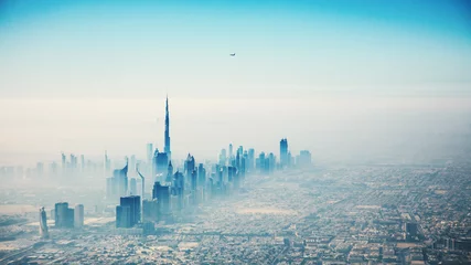 Poster Dubai stad in zonsopgang luchtfoto © Jag_cz