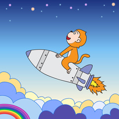 vector cartoon character monkey riding rocket