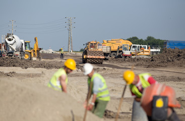 Construction machinery at building site