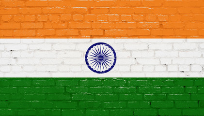 India Flag on a brick wall background