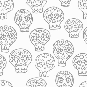 Sugar sculls  doodle cute seamless pattern. Background, texture textile
