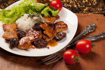 Pork chops with Prune Sause. Colombian recipe