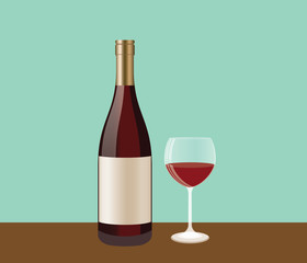 wine bottle and glass on top of table