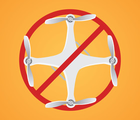 no drone ban illustration with drones and red sign