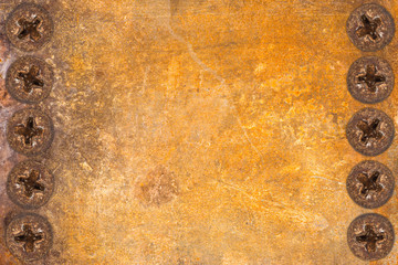 Obraz na płótnie Canvas aged and weathered rusty metallic panel with screws