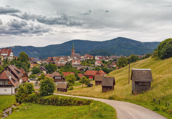 Obraz premium Beautiful panoramic view of the mountain village Bermersbach..Germany.Schwarzwald.