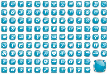 blue business and internet glossy web vector icons set