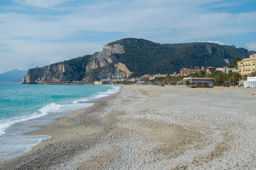 Fototapeta na wymiar The beach of Finale Ligure