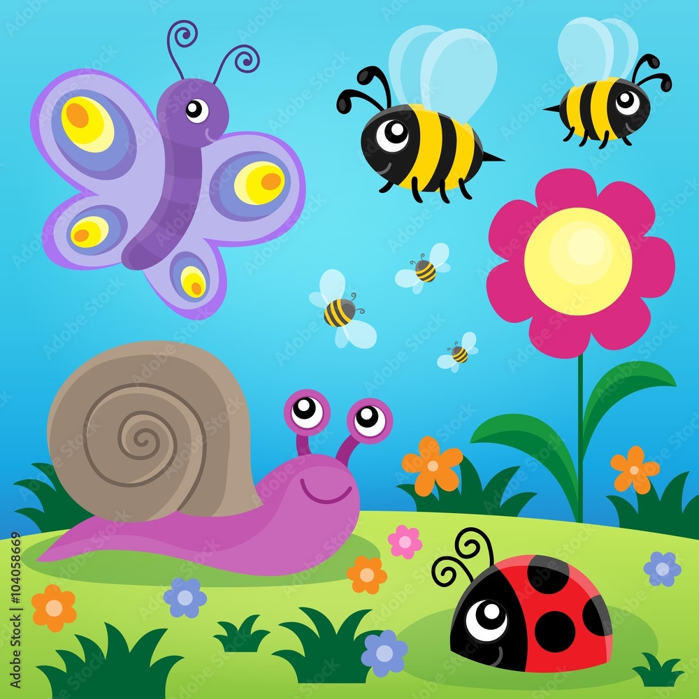 Aufkleber spring animals and insect theme image 1