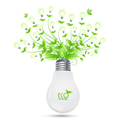 ECO Energy design with tree growing from bulbs.vector ilusstrati