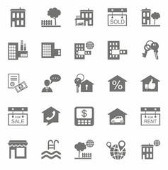 Real estate, monochrome icons. 
