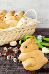 Baking Easter bunny in a rustic style, selective focus.