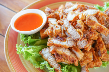 Oriental fried pork belly with chili sauce