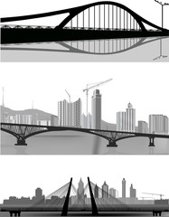 three landscapes with grey bridges