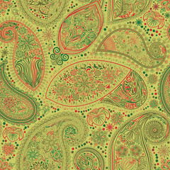 Paisley vintage floral motif ethnic seamless background. Printable colors abstract lace pattern. Editable colors without losing seamlessly. Hand drawing motley wallpaper. EPS-8 vector buta texture
