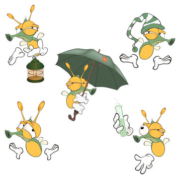 illustration of a set of cute cartoon fireflies
