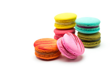 A french sweet delicacy, macaroons variety closeup.