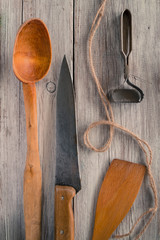 Still life with old kitchen utensils