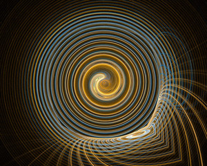 Abstract fractal design. Spirals and reflections on black.