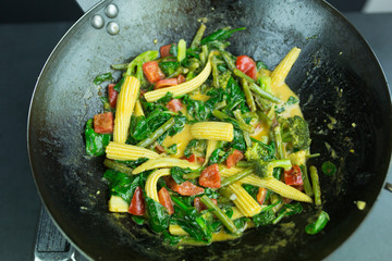 preparing curry vegetables