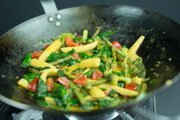 preparing curry vegetables
