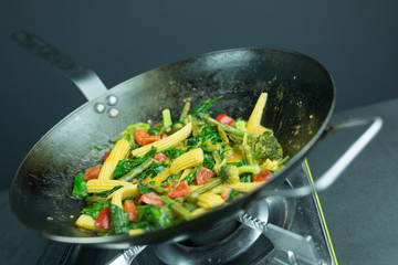 preparing curry vegetables