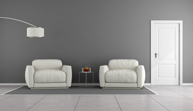 White and gray livingroom