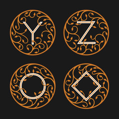 Decorative Initial Letters Y, Z. Luxury ornate monogram emblems. Vector illustration.