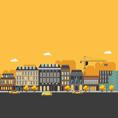 Obraz premium Flat illustration of downtown, urban scene. 