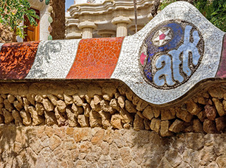 Barcelona mosaic tile, ceramic decoration of ceiling in Guell pa