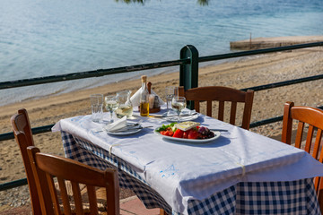 Lunch in a restaurant  near the sea